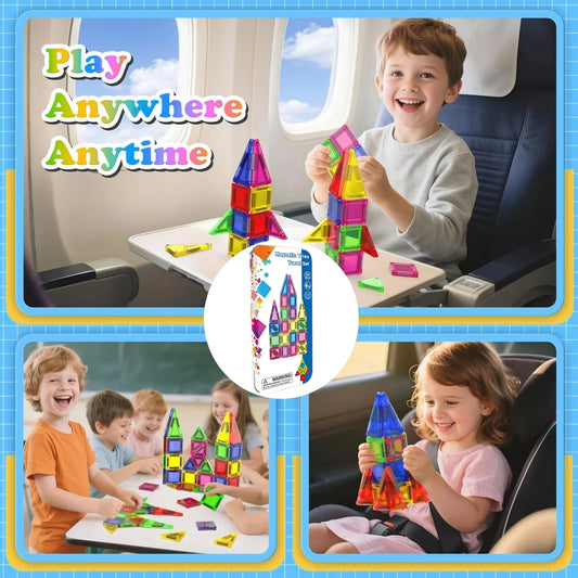 Mini Magnetic Tiles Portable Metal Box Kids STEM 3D Magnet Building Blocks Travel Educational Birthday Christmas Holiday Gift