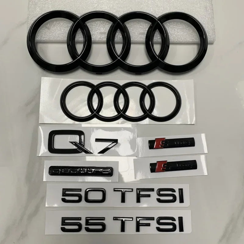 AUDI Q7 4 Ring Logo ABS Black 2010-2015 Car Hood Front Grill Rear Trunk Emblem Badge Sticker Quattro Sline Q7 Accessory refit