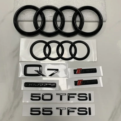 AUDI Q7 4 Ring Logo ABS Black 2010-2015 Car Hood Front Grill Rear Trunk Emblem Badge Sticker Quattro Sline Q7 Accessory refit