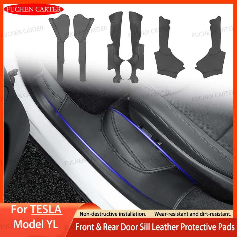 For Tesla NEW ModelYL2026 Leather Front Rear Door Sill Protector Threshold Strip Anti-kick Guard Panel Waterproof Pad Accessorie