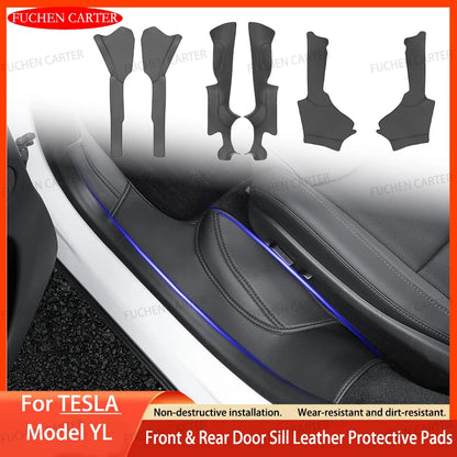 For Tesla NEW ModelYL2026 Leather Front Rear Door Sill Protector Threshold Strip Anti-kick Guard Panel Waterproof Pad Accessorie