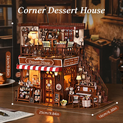Cute Cake Shop 3D DIY Wooden Puzzle Book Nook Kit - Handmade Bookshelf Dollhouse Model Bookend for Home Decor