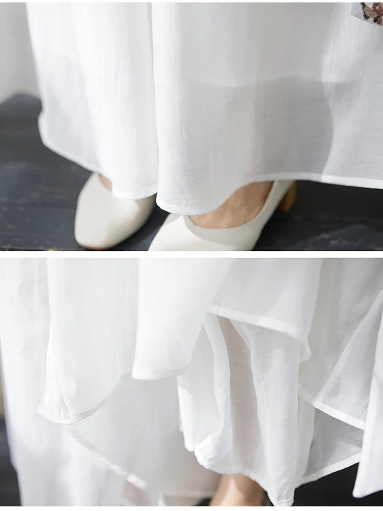 New National Style Heavy Embroidery  Set Women Summer Loose plus Size Fringed Wide Leg Pants Skirt Slimming Two Piece Set