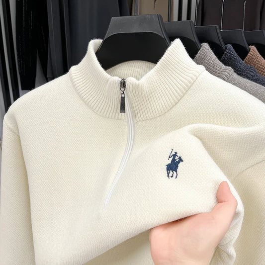 Winter Add Layers to Men's Knitted Sweater Half-Height Zipper High Quality Embroidery Daily Commute British Style Mens Clothing