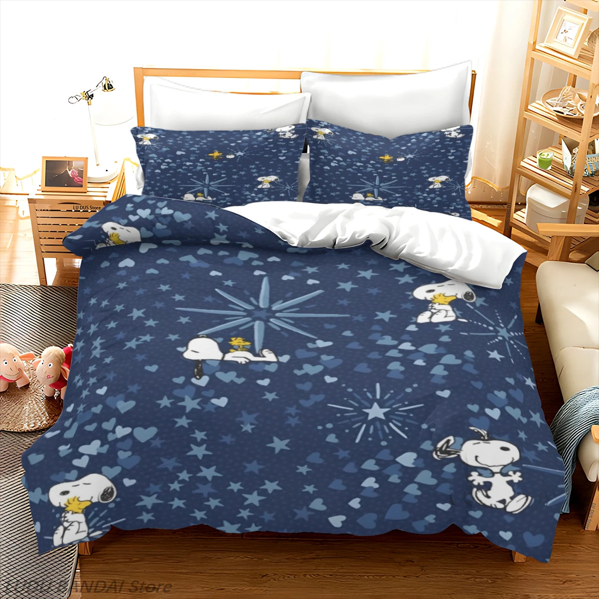 Snoopy Luxury Bedding Set Cute Printed Cartoon Quilt Cover Duvet Cover 3-Piece Set 1 Twin Covers