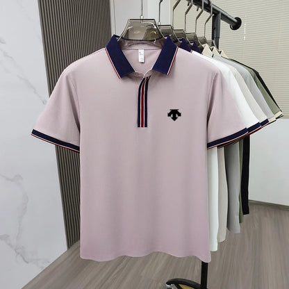 2026 Summer Luxury Men's Polyamide Polo Shirt Fine Embossed Texture Slim Fit Lightweight Stretch Breathable Business Casual Golf