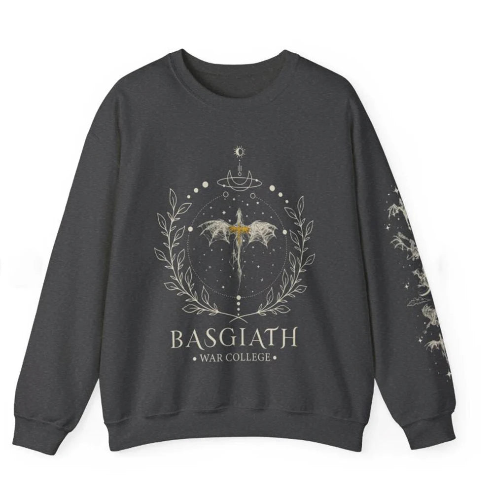 2026Fourth Wing Sweatshirt with Sleeve Print Pullover Xaden Riorson Sweater Basgiath War College Shirt Unisex Bookish Sweatshirt