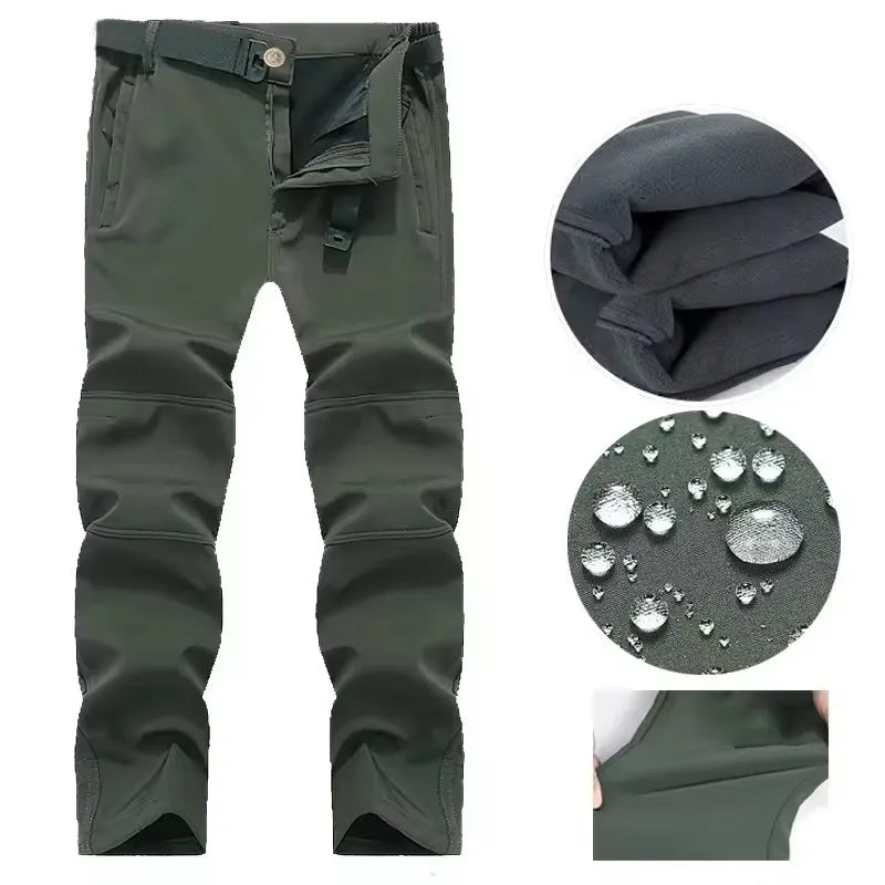 New Warm Winter Men Soft Shell Pants Travel Waterproof Outdoor Camping&Hiking Pants Fleece Windproof Skiing Trousers