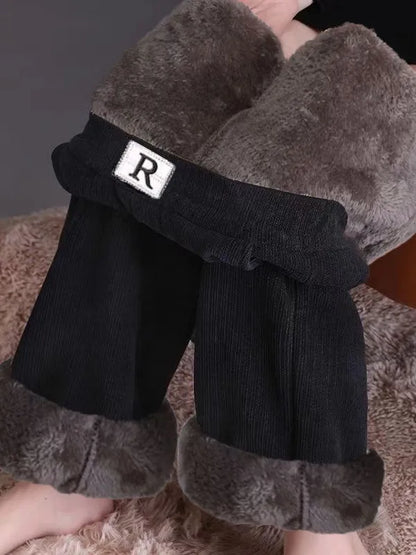 High Waist Fleece Lined Thick Wide Leg Casual Pants for Women Autumn Winter Straight Cut Versatile Comfortable Cotton Trousers