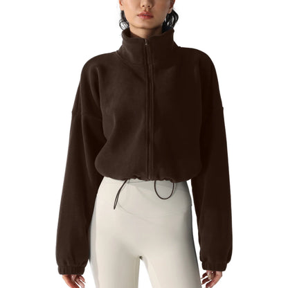 New Fashion Fall Winter Women's Short Zipper Hoodie Cropped Sweatshirt Drawstring Waist Puff Sleeve Pullover Y2k Clothing