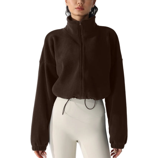 New Fashion Fall Winter Women's Short Zipper Hoodie Cropped Sweatshirt Drawstring Waist Puff Sleeve Pullover Y2k Clothing