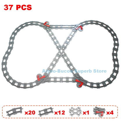 Big Size Building Blocks Train Railway Transport Set Track Parts Electric Locomotive DIY Assemble Interaction Toys For Children