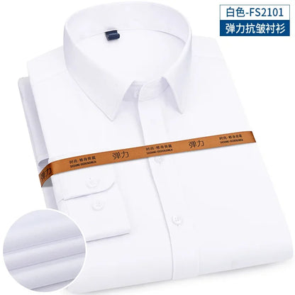 New Men's Shirt Long Sleeve Tooling Elastic Business Slim-fit Non-ironing Long Sleeve High-end Solid Color Men's Casual Shirts