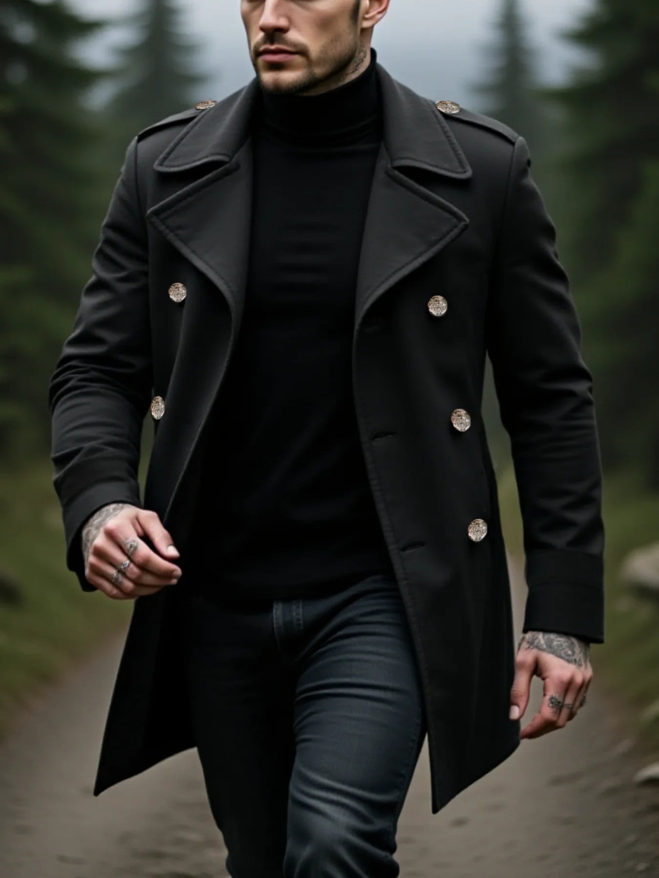 Winter Men's Solid Ocercoat: Double-Breasted Jacket In Woolenen Fabric, Thickened Lining For Ultimate Warmth - New Arrival Coats