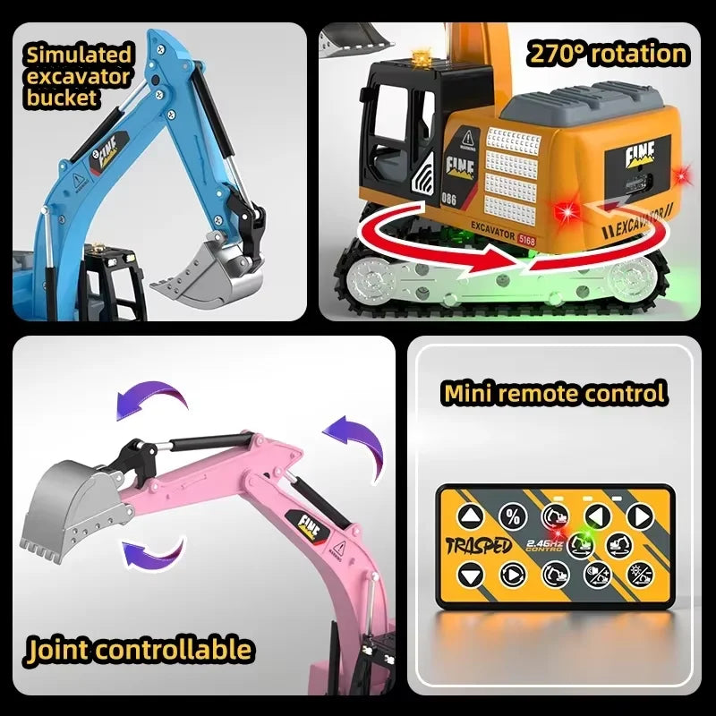 1:64  2.4G RC Model Car Remote Control Excavator Dump Truck Forklift Alloy Plastic Simulation Construction Vehicle Toy For Kid