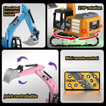 1:64  2.4G RC Model Car Remote Control Excavator Dump Truck Forklift Alloy Plastic Simulation Construction Vehicle Toy For Kid