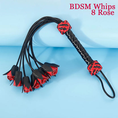 8 Rose Red Black PU Leather Bdsm Whip Bdsm Spanking Flogger Flirting Bondage Restraints Slave Sex Toys for Woman Adult Games