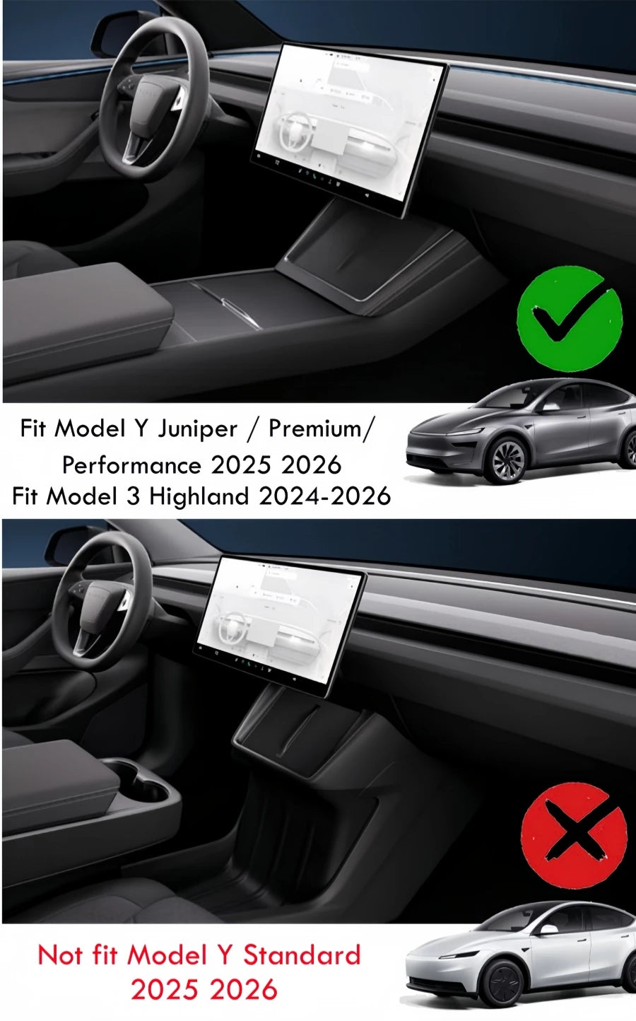 3-In-1 Design Rear Seat Cup Holder Organizer For Tesla Model Y Juniper 2025+ & Model 3 Highland 2024+ Retractable and Foldable