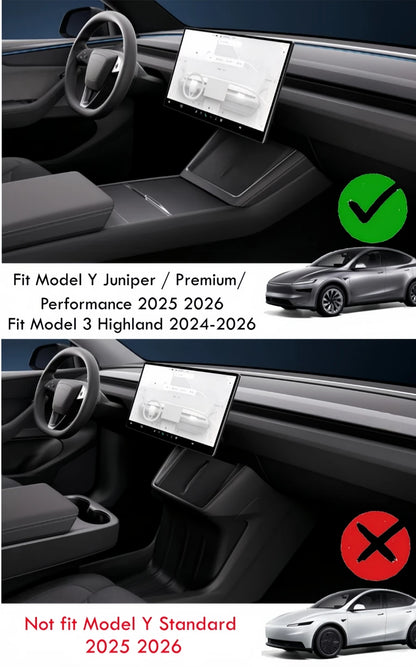 3-In-1 Design Rear Seat Cup Holder Organizer For Tesla Model Y Juniper 2025+ & Model 3 Highland 2024+ Retractable and Foldable