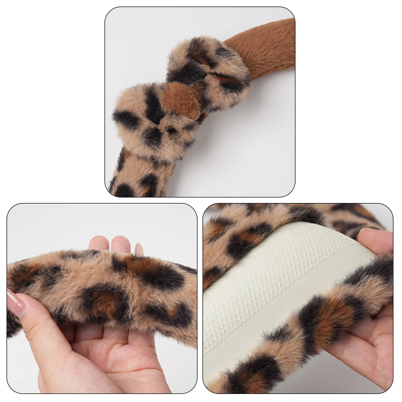 Women's New Leopard-print Car Seat Cushion Winter Plush Warm Non-slip Seat Cover Fashion Full Set Automobile Interior Decoration