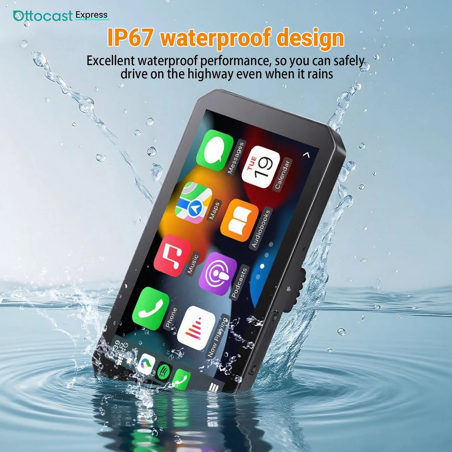 Ottocast Express Motorcycle Display 6.0 inch IP67 Waterproof GPS Wireless Carplay Android Auto DVR Drive Recorder Moto Monitor