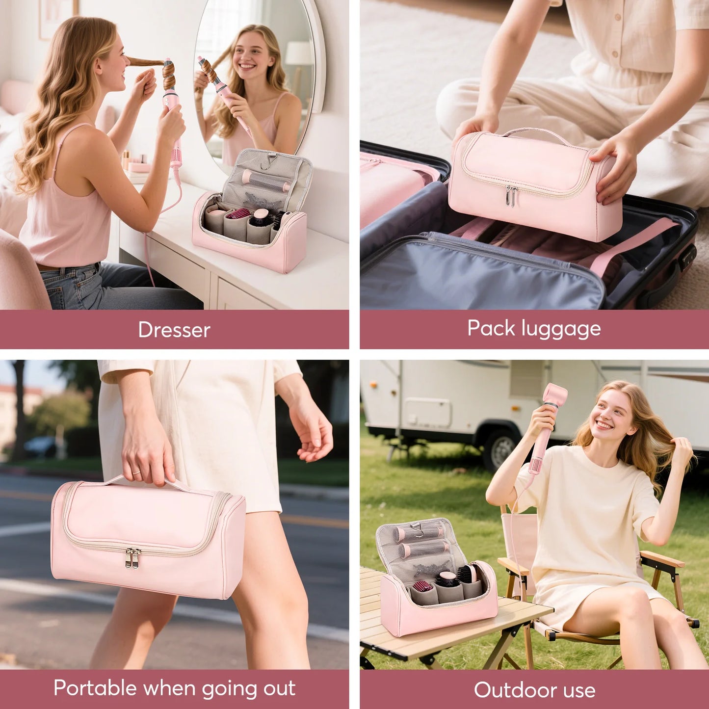 5 in 1 Hot Air Styler Wrap with Travel Bag- 1200W Professional High-Speed Hair Dryer Brush with Auto Wrap Curlers Fast Drying