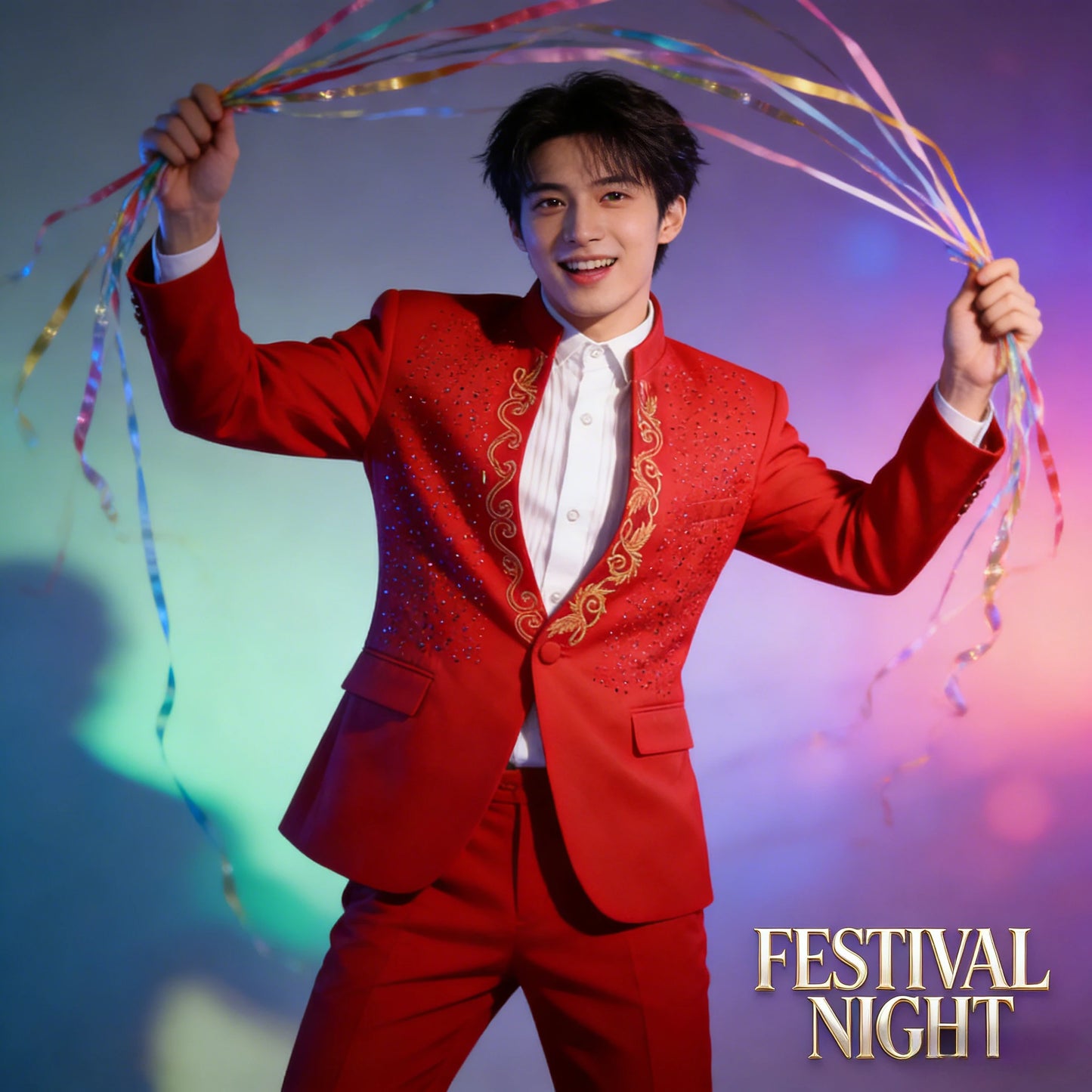 Mens Stamping Flower Suit Stand Collar Blazer Outfit Stage Performance Party Formal Wear