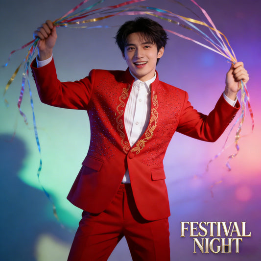 Mens Stamping Flower Suit Stand Collar Blazer Outfit Stage Performance Party Formal Wear