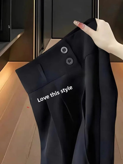 High Waist Straight Leg Suit Pants Women's Summer Thin Large Size Fat MM Hip Covering Slim Wide Leg Trousers Korean Style
