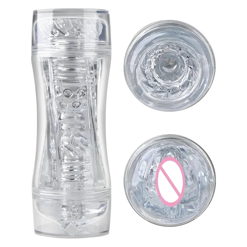 Male 3D Manual Soft Pussy Sex Toys Transparent Vagina Masturbator Realistic Adult Endurance Exercise Sex Toy Pocket Cup for Men