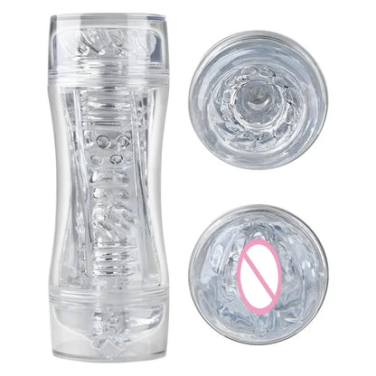 Male 3D Manual Soft Pussy Sex Toys Transparent Vagina Masturbator Realistic Adult Endurance Exercise Sex Toy Pocket Cup for Men