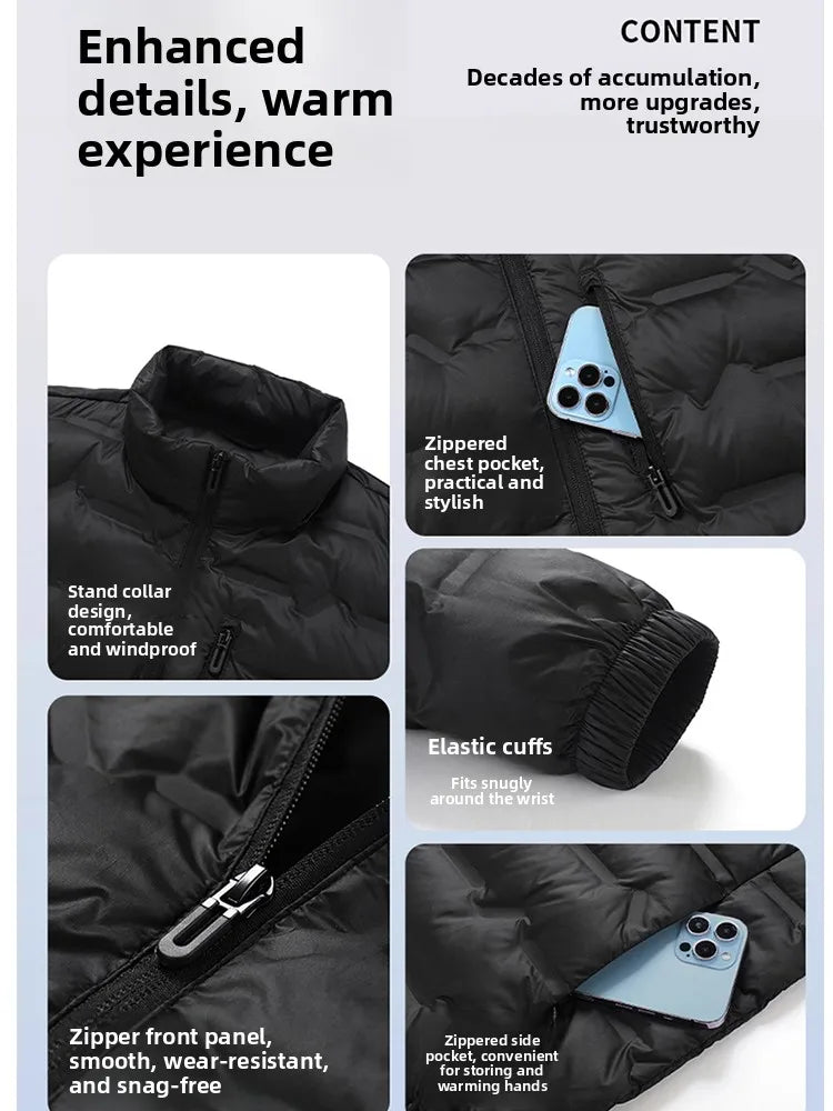 Men's Lightweight down Jacket 90% White Duck down Windproof Stand Collar Youth Versatile Trendy Urban Casual Outdoor Style