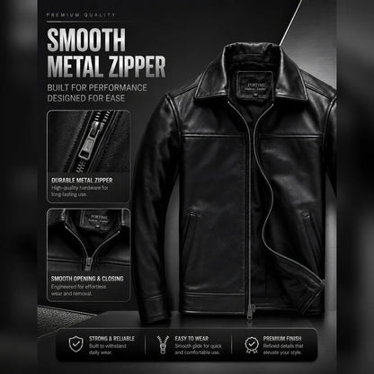 Men's Genuine Cowhide Leather Jacket Black Lapel Biker Coat Slim Fit Wind Proof Motorcycle Zip Up Casual Autumn Winter Outerwear