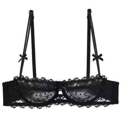 Sexy Lace Bra Set for Women Plus Size Half Cup Sheer Ultra Thin Nipple Concealed Erotic Lingerie Push Up Comfort Underwear Set