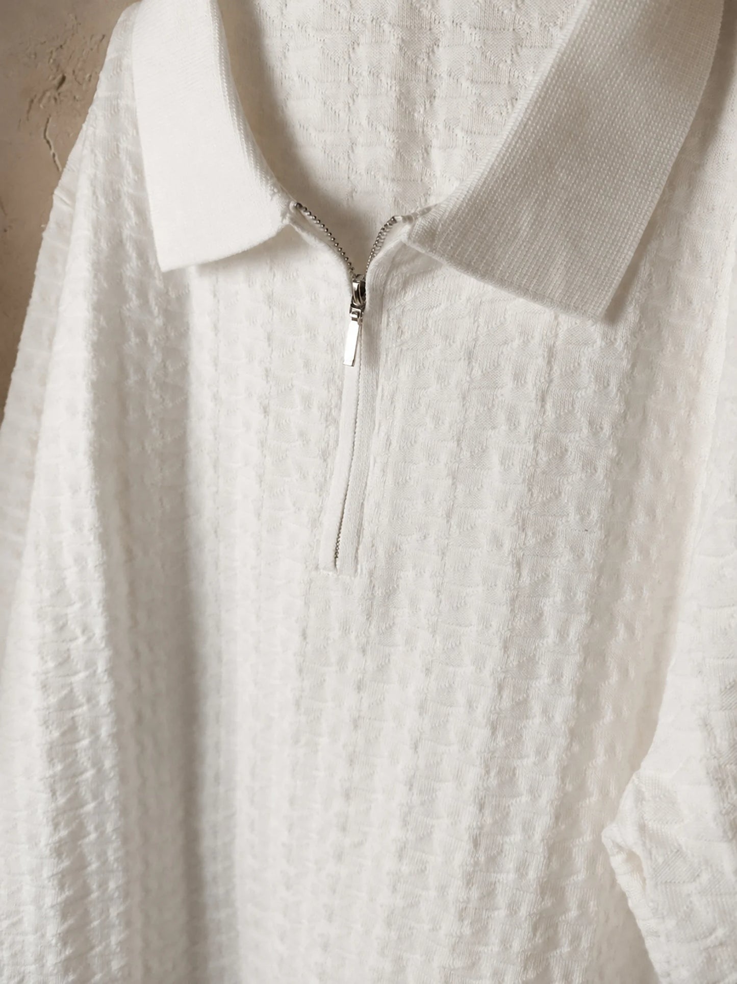 Men's Textured Knit Polo Shirt Short Sleeve Half Zip Neck Casual Business Knitted Pullover Tops