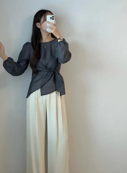 Spring 2026 Chic Korean Style Women's Long Sleeve round Neck Overhead Shirt Loose Fit Slimming Versatile Fashionable Top