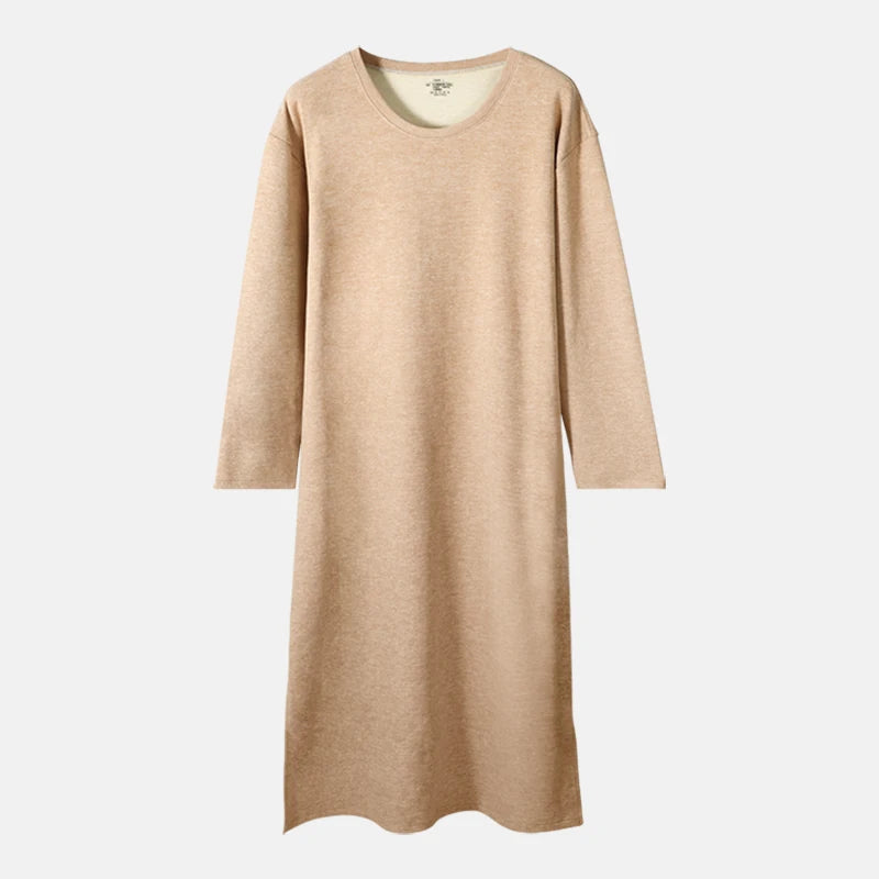Men's autumn and winter long-sleeved one-piece nightgown, knee-length bathrobe, long one-piece home wear, wool and silk pajamas