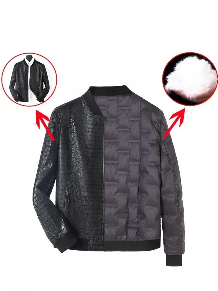 Mens Business Casual Genuine Leather Jacket Slim Fit Fashion Crocodile Pattern Spring Autumn Men Sheepskin Short Coat Size 5XL