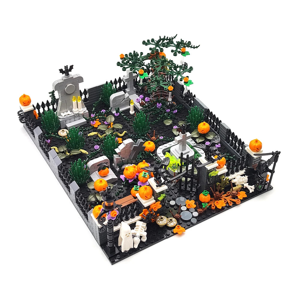 MOC Halloween Haunted House Building Block Toy Set DIY Assembly Horror Cemetery Scene Building Combination Party Decoration Gift