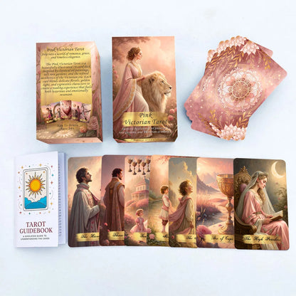 Pink Victorian Tarot Cards Set, 78 Pieces, 13x8 Cm, Romantic & Elegant Design, Includes Paper Instructions, Perfect for Beginner