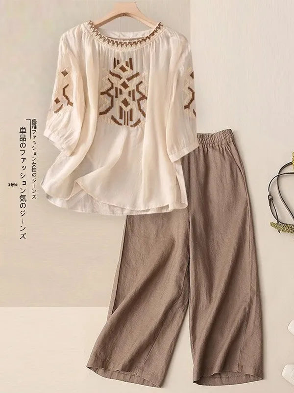 Fashionable Retro Linen Top And Pants Set for Women High End Cotton Linen Ensemble Summer 2026 Elegant Two Piece Suit