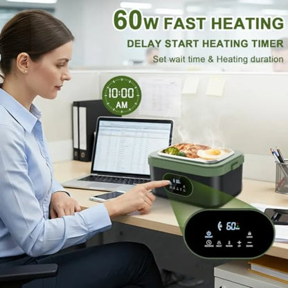 Cordless Electric Lunch Box XL 6.3-Cup 60W Fast Heating Portable Food Warmer with Scheduled Heating Removable Divider Large Cap