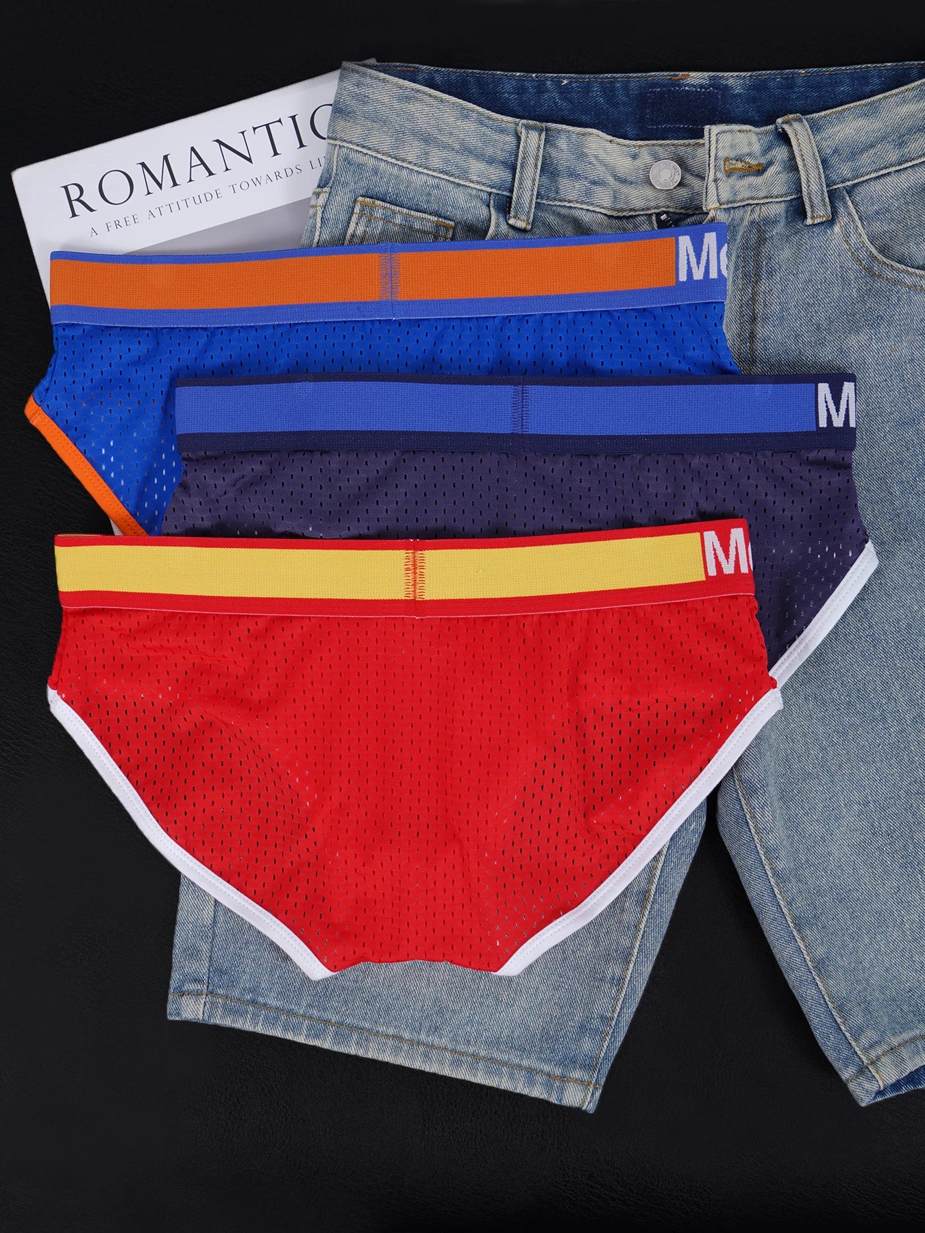 3 PCS Men's Mesh Briefs U Convex Pouch Elastic Waistband Breathable Colorful Sexy Underwear