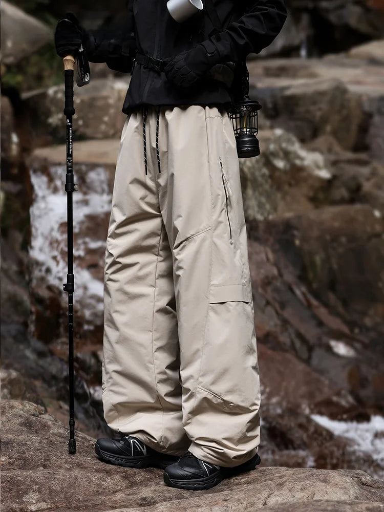 Trendy Large Size Men's down Trousers Winter Outdoor Windproof Warm Straight Leg Pants Long Pants Duck down Filling Pure Color