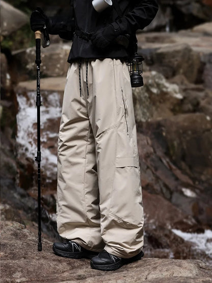 Trendy Large Size Men's down Trousers Winter Outdoor Windproof Warm Straight Leg Pants Long Pants Duck down Filling Pure Color