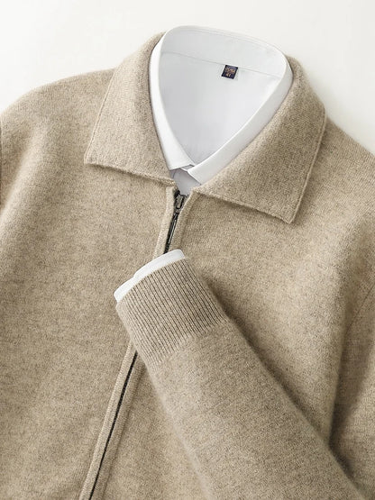 New autumn and winter pure cashmere cardigan men's lapel zipper knitted jacket sweater jacket loose casual top