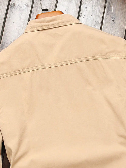 Men's Khaki Ripped Long - Sleeve Shirt for Summer, Trendy Street Style