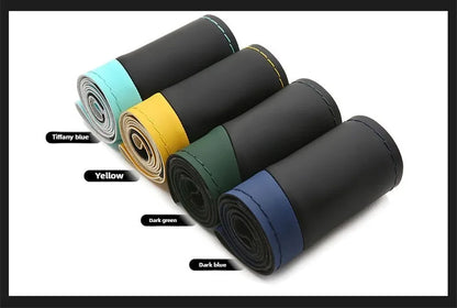 Leather Hand Sewn Steering Wheel Covers Universal DIY Braiding Car Steering Wheel Cover Car Accessories Steering Wheel Wrap 38CM