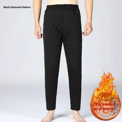 Thickened Cotton Pants Men's Mid-aged Home-wear Close-fitting Base Layer Warm Trousers Grandpa's Winter Clothes Straight-leg ...