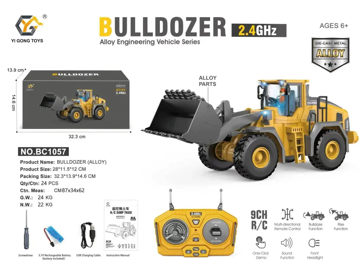 4WD RC Excavator Bulldozer Alloy Dump Truck Electric Remote Control Loading and Unloading Construction Vehicle Model Toy Gift